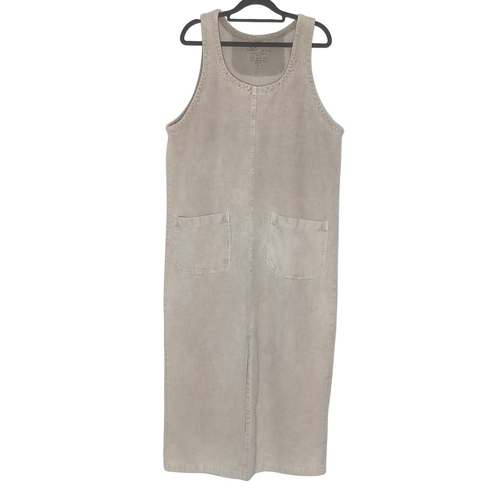 Cotton USA Jumper Dress Women Small Beige‎ Waffle Corduroy Sleeveless Vintage